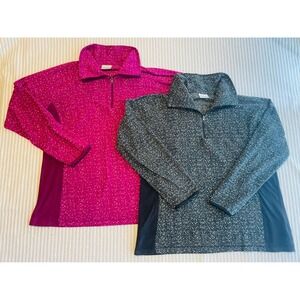 Columbia Women 2pk Quarter Zip Fleece Herringbone Magenta Black XL Soft Cozy